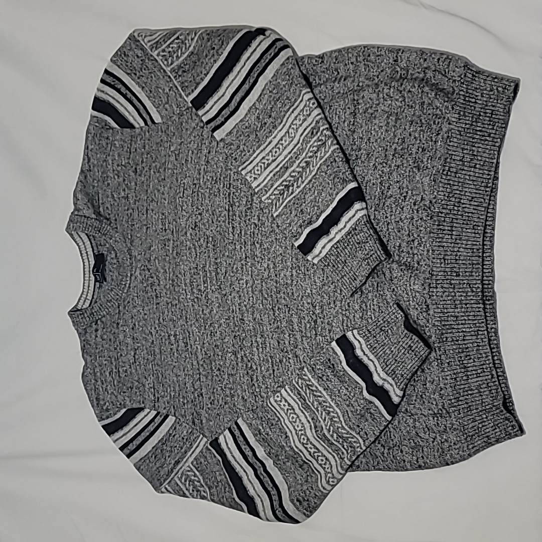 Gap Gray Navy Striped Accent Sleeve Crewneck Sweater Mens Size Xxl